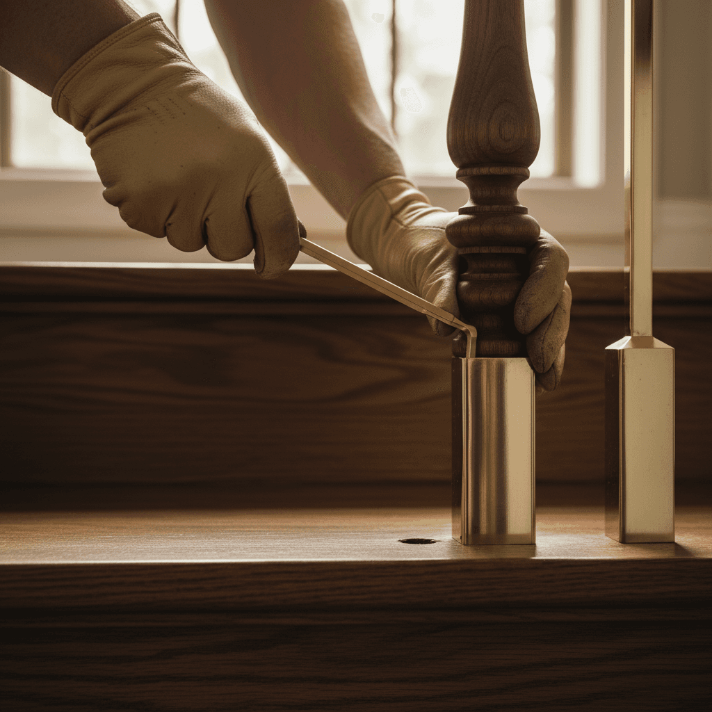 Carpenter repairing a wooden staircase