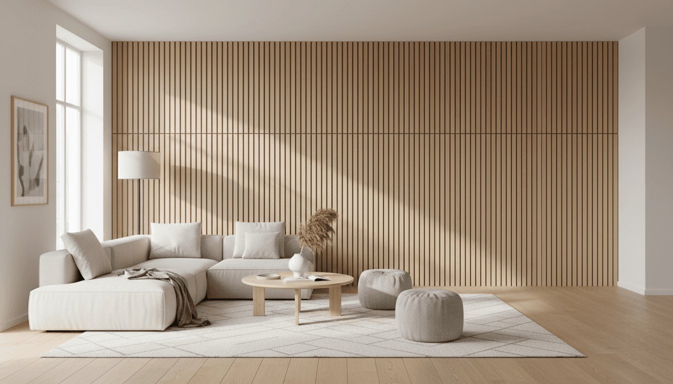 Custom wood feature wall in a living space